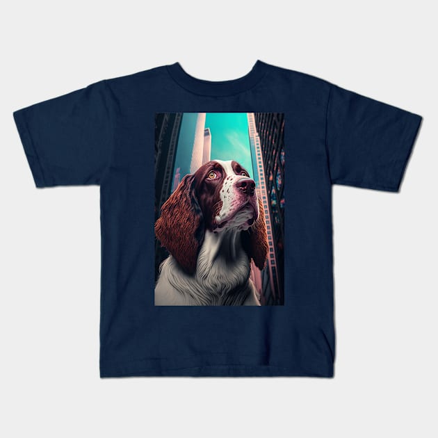 English Springer Spaniel in the Big Apple! Kids T-Shirt by Bee's Pickled Art